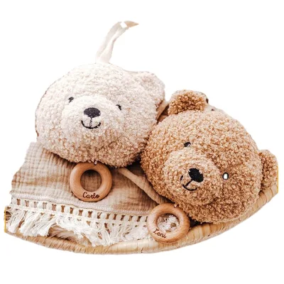 Infant Teddy Rattle Personalized with Engraving Soft Teddy Bear Music Box Birth Gift Gift Set Baby