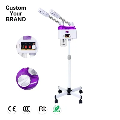 Hot Cold Nano Spray Facial Steamer Dual Tube 800W Adjustable Height Salon Home Skin Hydration Machine