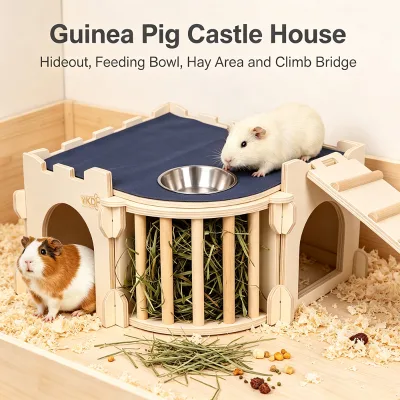 Multi-Functional Small Animal Playhouse with Waterproof Mat & Stainless Steel Bowl, Ideal for Guinea Pigs and Dwarf Rabbits
