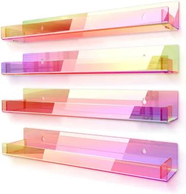 Ultra Thin Floating Minimalist Style Iridescent Acrylic Shelves for Stand