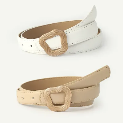 High Quality Irregular Geometry Buckle Clothing PU Leather Belts for Women Ladies Stylish Jeans Belt for Dresses Factory