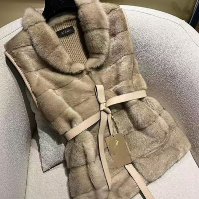Fashion Soft Comfortable Knitted Cashmere and Mink Fur Patchwork Short Mink Vest Coat for Women