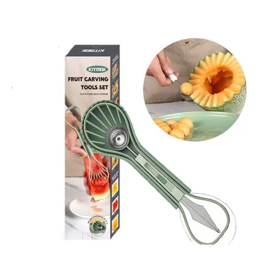 6 in 1 Stainless Steel Fruit Carving Tools Hot Sell Portable Fruit Scoop Tool Set PP Kitchen Fruit Slicer and Ball Scoop Set