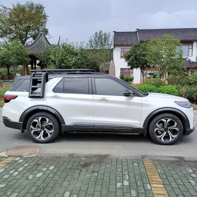 For Edge & Explorer-Specific Aluminum Alloy Roof Rack with Side Ladder and Expandable Rooftop Platform for Car Roof Luggage