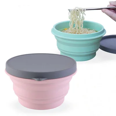 Outdoor Silicone Folding Bowl Portable Silicone Collapsible Bowl Cover Foldable Salad Bowl With Lid