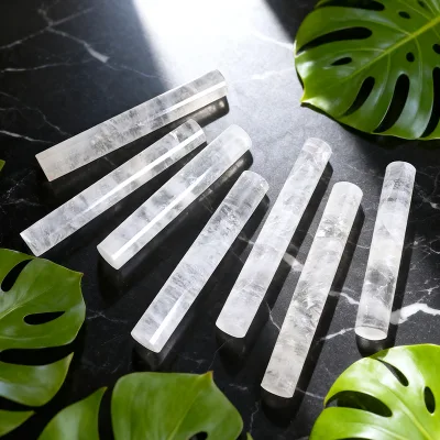 Wholesale Natural Healing Crystal Carvings Polished Gemstones Clear Quartz Cylinder Crystals Wand for Decoration