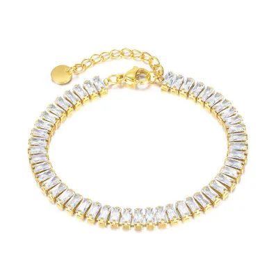 Hot Female Cubic Zircon Adjustable Tennis Bracelet Stainless Steel Gold Plated Tennis Bracelet