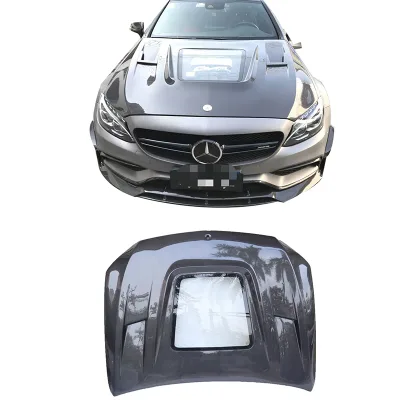 Top Ranking Hood for W205 C63 AMG Upgrade IMP Style Carbon Fiber Transparent Engine Cover