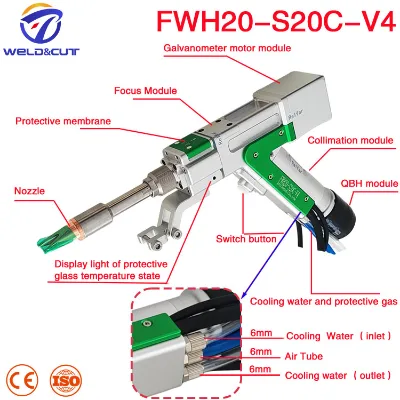 FWH20-S20C-V4 Relfar Handheld Fiber Laser Welding Head Water Cooled Laser Welding Gun Torch 3000W 10M Length
