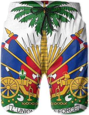 Wholesale Custom Haiti Flag Quick Dry Running Drawstring Casual Men's Beach Shorts for Summer