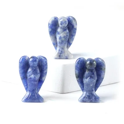 2026 Blue Spot Jasper Healing Natural Craft Angel Statue Gemstone Carved Adds Magic to Home Decoration