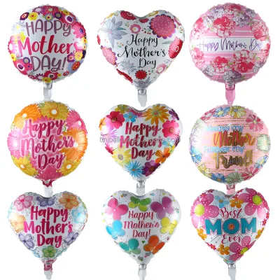 Hot Popular 10inch Round and Heart Shape Aluminum Foil Balloons Red pink Customized Happy Mother's Day Globos on Bulk