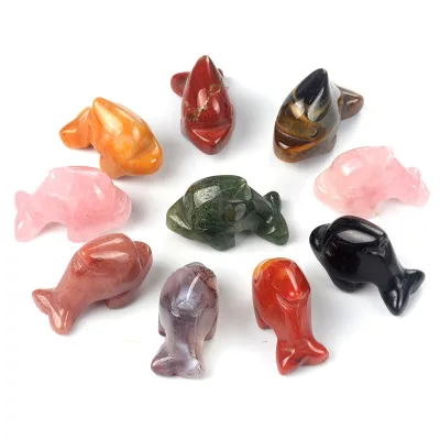 1"Healing Crystal Dolphin Statue Hand Carved Fish Home Decor Reiki Quartz Gemstone Animal Figurine Carving Crystal Gifts