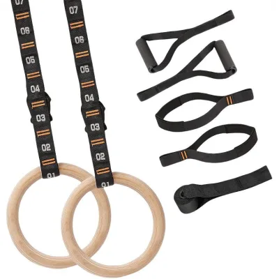 Gymnastics Rings Wooden Rings with Adjustable Long Straps with Scale Non-Slip Gym Rings with Tape Scale for Home Gym