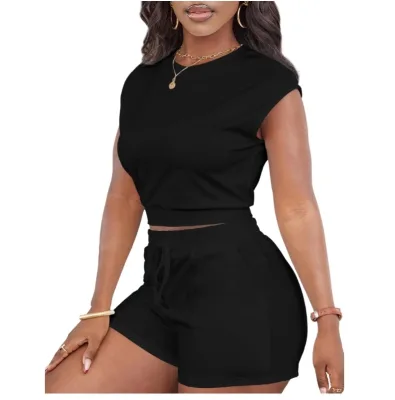 Wholesale Short Sets for Women 2 Piece Summer Sets Cap Sleeve Crop Tops and Shorts Tracksuits Sets