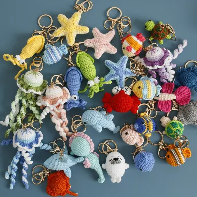 Ocean Series Handmade Cotton Mini Doll Soft Cotton Yarn Portable Cute Key Chain Bag Hanging Decor Gift