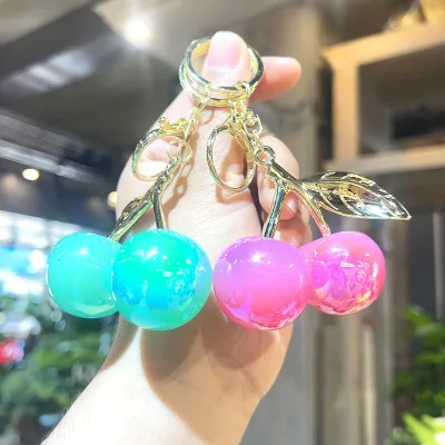 Lovely Colorful Hot Pink Enamel Cherry Bag Charm Big Cherry Key Chain Pendant Gold Plated Cherry Bag Accessory