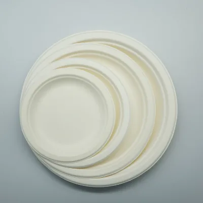 PFAS-free Disposable Compostable Tray Meat Tray Sugarcane Pulp Tray Paper Plates 6" 7" 9" Ripple Round Plate