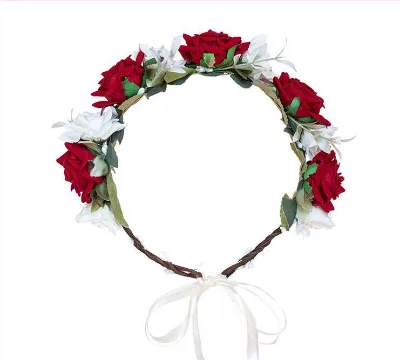 Adjustable Ribbon Wedding Women Hair Wreath Leave Flower Headband Rose Floral Crown