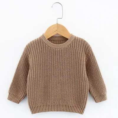 2022 Custom High Quality Baby Jumper  Sweater Chunky Half Cardigan Knitted Brown Pullover Sweaters
