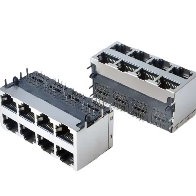 Modular Jack 1x4 2X4 2x6 2x8 Ports Pcb 1G POE Rj45 8p8c Connector with Led Light Female Gold Plated Shielded
