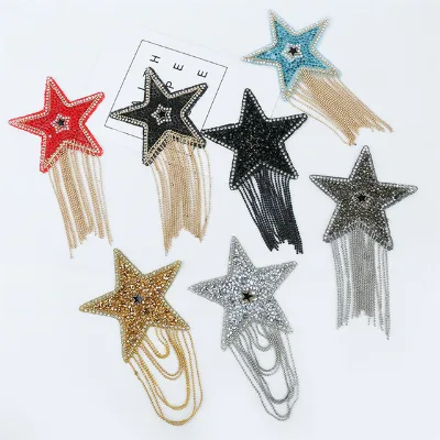 Popular Diamante Diy Iron on Rhinestone Star Patch With Tassels