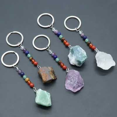 DIY Interesting Design Chakra Keychain Quartz Beads Natural Stone Key Ring Crystal Keychains Charms Gift