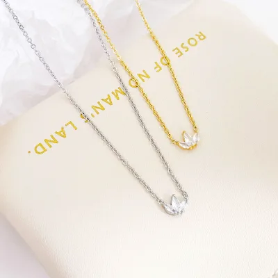 Fashion 316l Stainless Steel Jewelry Necklaces Charm Dainty Natural Stones Maple Leaf Luxury Necklace Women