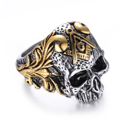 Skull Masonic Ring for Men Stainless Steel Omniscient Eye and Freemason Jewelry