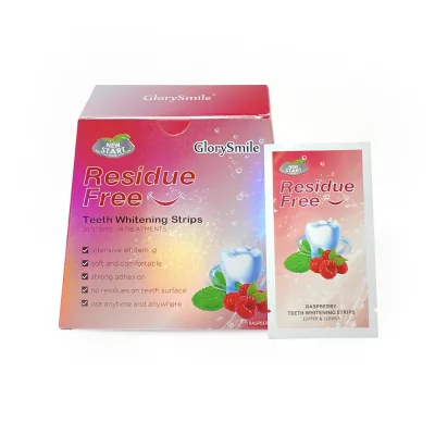 Private Label 14 Pairs Trapezoid Raspberry Strong Sticky Residue Free 6% HP PAP Dry Stirp Teeth Whitening Strips