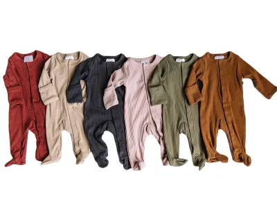 Autumn Winter Baby Ribbed Waffle Pajamas | Newborn Sleeper With Mitten One Piece Pajamas