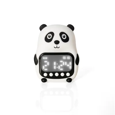 White Panda Cute Modern Mini LED Alarm Clock with Rechargeable Battery Dimmable Warm White Light Bedroom Use