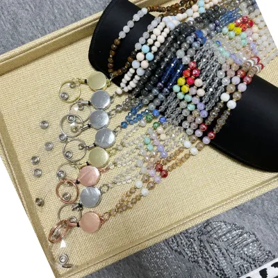 Durable Natural Stone Beaded Lanyard for Teachers Women Bohemian Style Retractable Necklaces Alloy Jewelry for ID Badges Keys