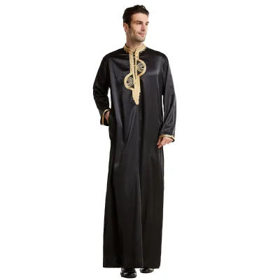 Solid Color Men's Daily Robe Customizable Material Muslim Thawb Abaya