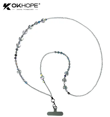 OKHOPE Long for Iridescent Heart & White Seed Bead Phone Lanyard 130cm Private Mold