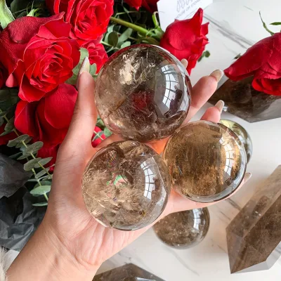 Hot Selling Polished Smoky Quartz Sphere Healing Crystal Ball High Quality Crystal Craft for Christmas Gift Home Decoration