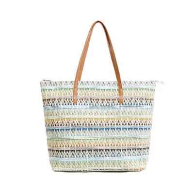 Summer holiday tote bag PP straw beach bag Vacationer handbag Large capacity weekend bags Simple leisure weaved striped straw tote