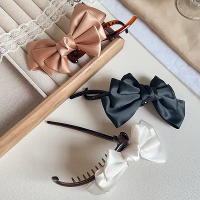 Simple Bow Banana Clip Women French Fabric Hair Clips Hairpins Handmade Hair Accessories