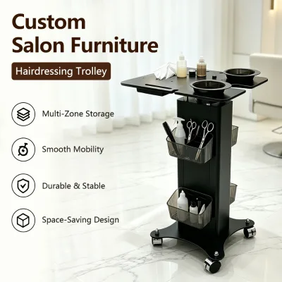 Luxury Stainless Steel Hair Salon Trolley Mobile Tool Cart Wheels Professional Hairdressing Equipment Furniture Barber Shop Men