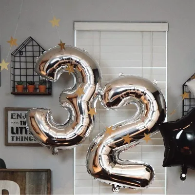 Hot Sale 32"  Silver 0-9 Number Balloons Foil Balloons Mylar Balloons for Party Decorations Party Supplies