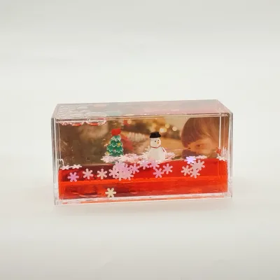 Rectangle Acrylic Liquid Photo Paperweight Floating Glitter Quicksand Water Desk Paperweight Desktop Souvenir Decor Gift