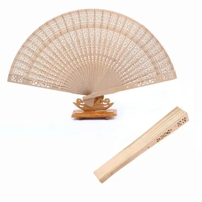 Chinese Sandalwood Scented Folding Hollow Wooden Fans Hand Held Fans 20cm Home Decoration
