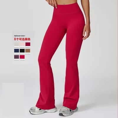 High-Waist Elastic Waist Yoga Pants Tummy Control Flared Legs Color Blocking Pattern Full Length for for Running Sports