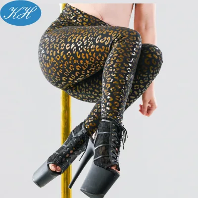 Custom Leopard Gold Printing Sticky Leggings Exotic Pole Dancwear Sticky Pole Pants