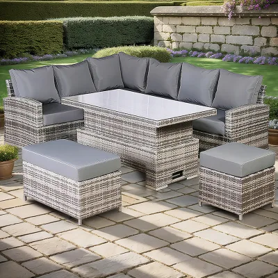 Best Selling Patio Furniture Garden Rattan Sofa Set Outdoor Restaurant PE Rattan L Shape Sectional Chaise Sofas with Tea Table