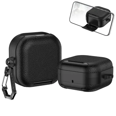 For Samsung Buds 4 Case with Holder Lock Bracket PU Leather Earphone Protective Cover Case for Samsung Galaxy Buds 4 4pro