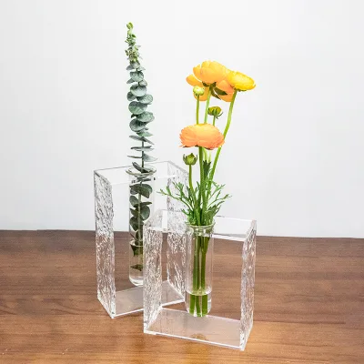 Customizable Frosted ICE Effect Acrylic Vase Modern Decorative Flower Vase for Home, Office, or Events