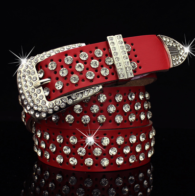 3.3cm Width Womens Fashion Rhinestone Crystal Pin Buckle Rhinestone Belt, Custom Leather Belt Women