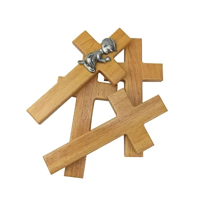Christian Family Prayer Wooden Cross, Silver Metal, Jesus Cross Decorative Cross Ornament