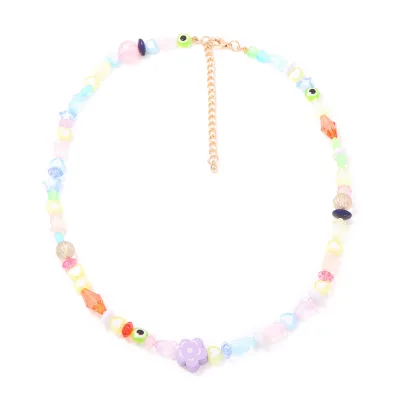 Fashion Colorful Beaded Choker Necklace Macaron Pastel Clear Beads Simple Design Cute Jewelry Gift for Teen Girls